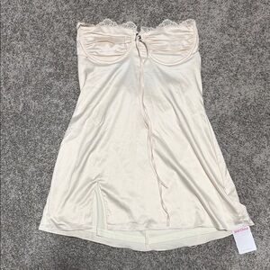 Cream Strapless Dress with Lace Detail